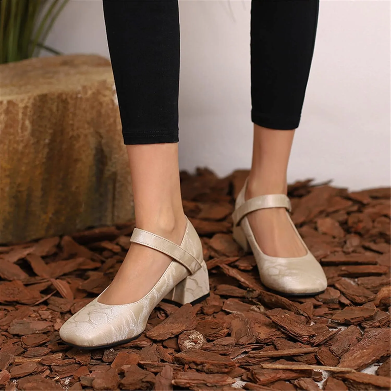 Work Shoes Women Non Slip Mary Jane Closed Toe Chunky Heels Square Toe Dress Shoes T Strap Block Pumps